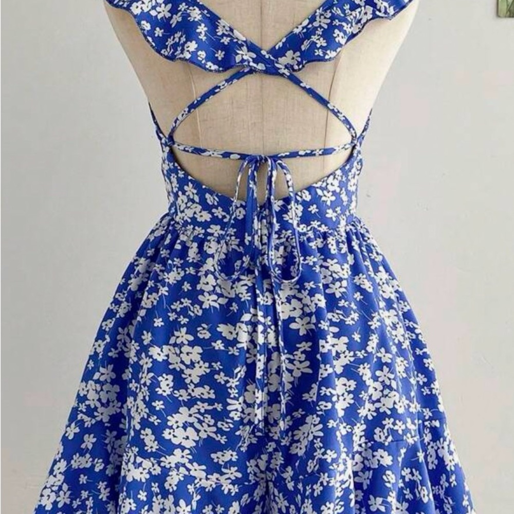 Floral Blue and White Dress - Picture 2 of 2
